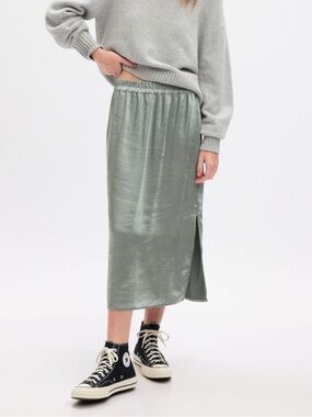 GAP Satin Midi Skirt in Sage Green